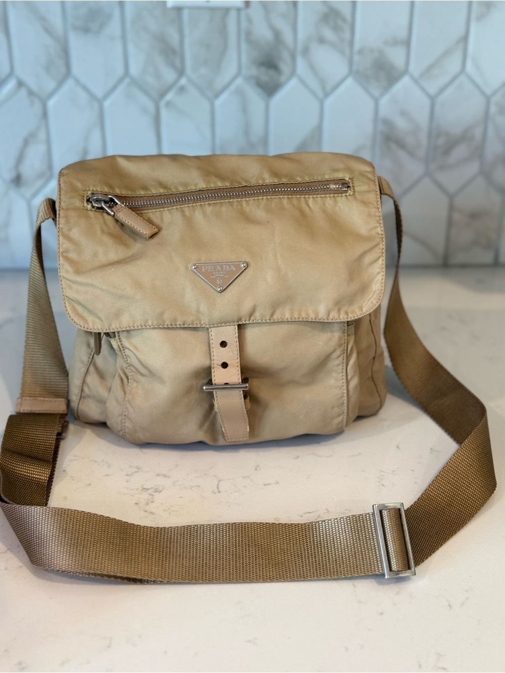Prada Tan RE-Nylon Messenger Bag with Adjustable Strap